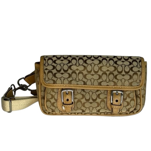 Coach Vintage Y2K Signature Jacquard Belt Bag Crossbody Tan Leather w Dust Bag - Picture 2 of 10